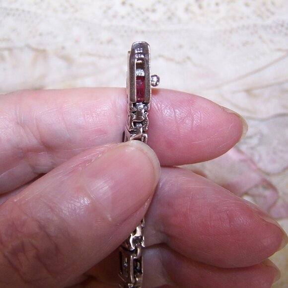 FAS Sterling Silver Garnet Diamond Tennis Bracelet - 7.25" Wearable Length - Picture 7 of 7